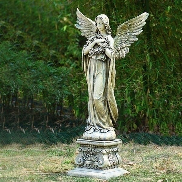 Angel Holding Wreath Sculpture Burial Memorial Artwork High End
